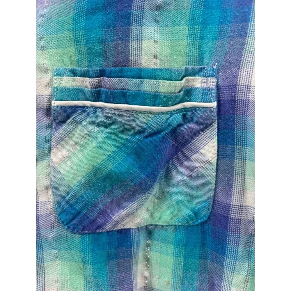 Victoria's Secret Pajama Set Women Small Teal‎ Purple Plaid Metallic